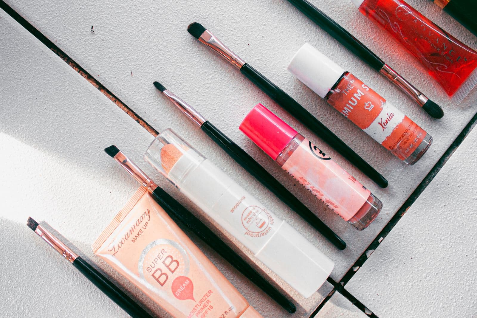 Beauty product flatlay.