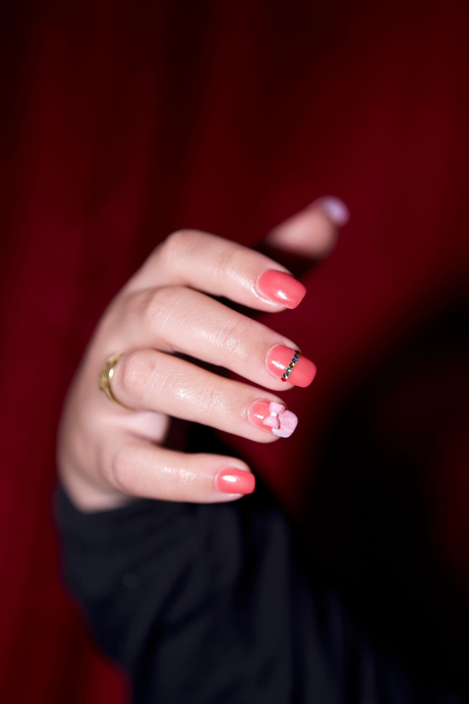 Floral nail art close-up.